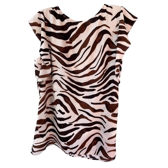 Cabi Zebra Print Ruffle Flutter Sleeve Blouse Style #3771 Brown Cream - Sz M - Picture 2 of 10